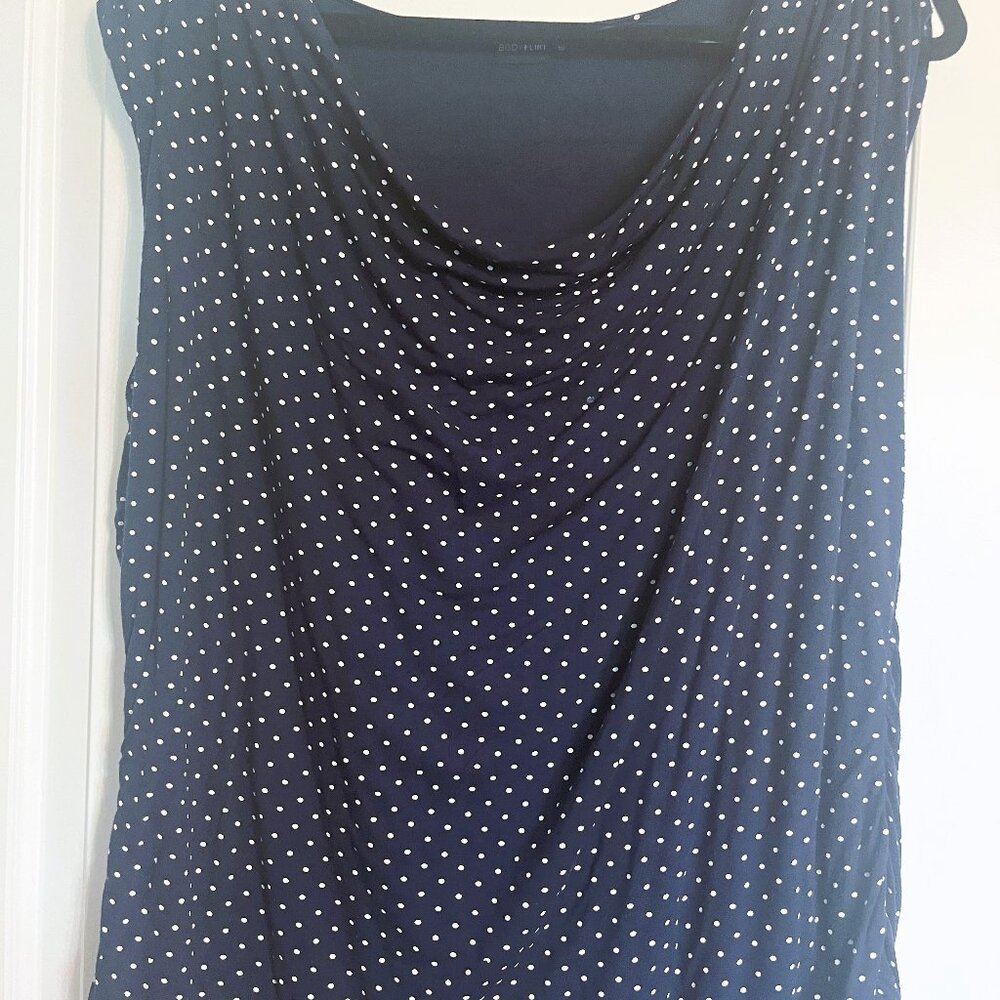 ody Flirt Polka Dot Knit Top – Size 1X – Navy Blue – Viscose – Made in Europe